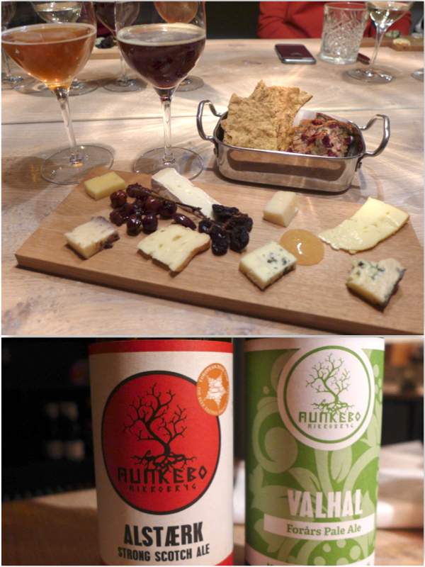 5. rett: Ost. 8 forskjellige nordiske oster Drikke: Munkebo-øl – Valhal: Grannåle, grape og limesmak/ Alstærk: 7 forskellige mørke malt-sorter.