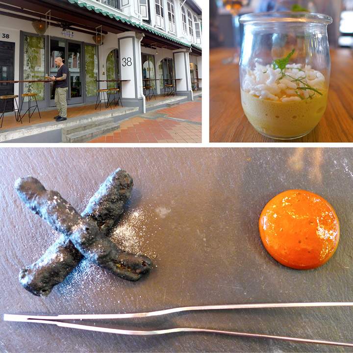 The Tippling Club er et rocka konsept med utrolig spennende mat. Her er to av rettene vi fikk før treretteren ble servert: En moderne vri av curry rice. Her med curryskum og puffet ris. Sort tempura med bakt paprika inne i servert med en røkt paprikasaus med soya. Helt magisk, og så utrolig tøft å se på!