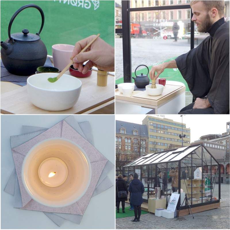 Håkon lager te. iittala-huset på Yongstorget der lanseringen fant sted.